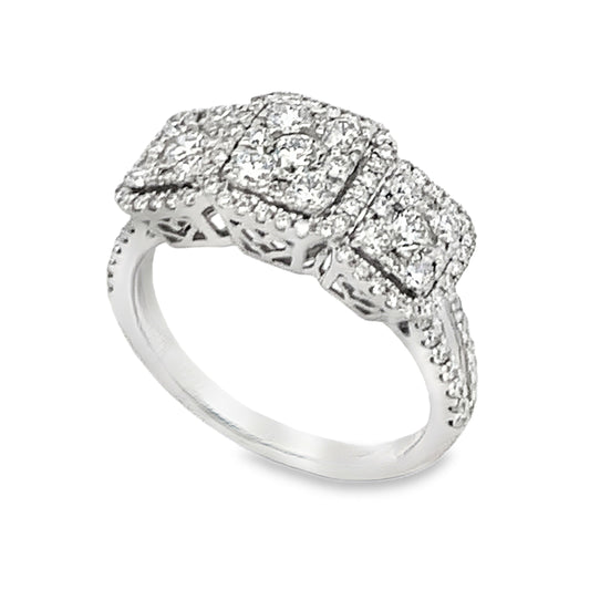 18K White Gold Ladies 3 Diamond Sections and Split Shank Ring