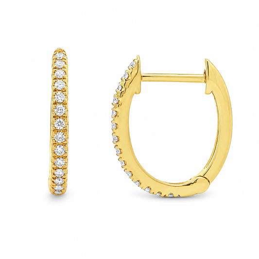 14K Yellow Gold Small Diamond Hoop Earrings