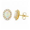 14K Yellow Gold Oval Opal and Diamond Halo Stud Earrings