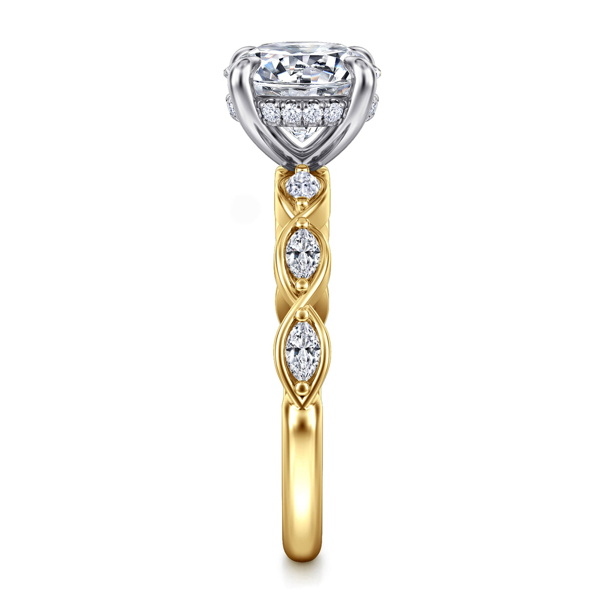 Gabriel & Co. "Claudia" 14K Two-Tone Engagement Ring Setting with 2.01 ct. Marquise Natural Diamond