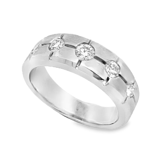 14K White Gold 5-Stone Diamond Wedding Band