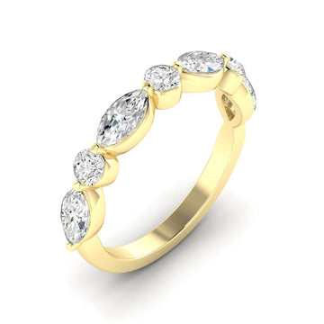 14K Yellow Gold 9 Stone Alternating Marquise and Round Lab Grown Diamonds Anniversary Band