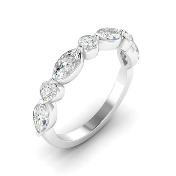 14K White Gold Shared Prong Alternating Round and Marquise Lab Grown Diamond Anniversary Band