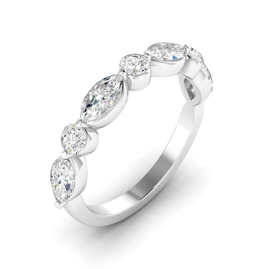14K White Gold Shared Prong Alternating Round and Marquise Lab Grown Diamond Anniversary Band