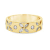 14K Yellow Gold Floral Motif Station Wide Diamond Band