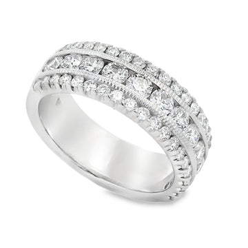 Roman Jewelers Signature 14K White Gold Three-Row Diamond Band