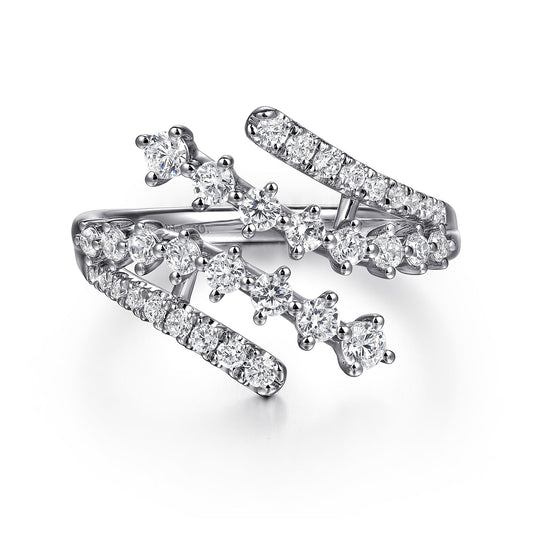 Gabriel & Co. 14K White Gold Multi-Row Graduating Diamond Bypass Ring