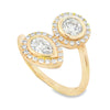 14K Yellow Gold 2-Stone Diamond Halo Bypass Ring