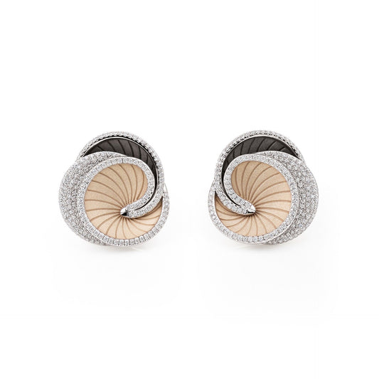 Cammilli 18K White Ice Natural Beige and Black Lava Gold "Hypnose" Diamond Earrings