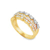 18K Yellow Gold 3-Row Patterned Ladies Diamond Ring