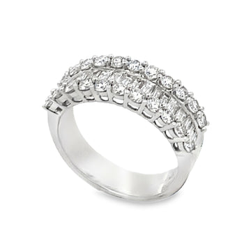 18K White Gold Wide 3-Row Ladies Diamond Band