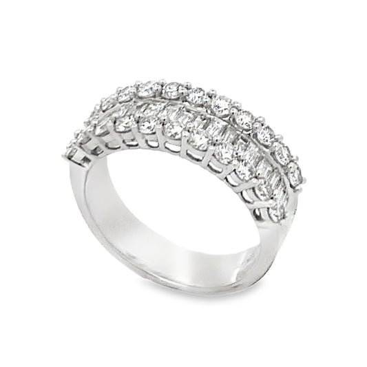 18K White Gold Wide 3-Row Ladies Diamond Band