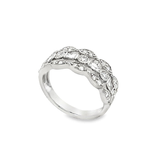 18K White Gold 3-Row Pattern and Milgrain Detail Ladies Band