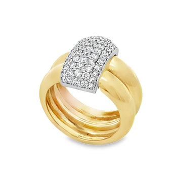 18K Yellow & White Gold Double-Shank and Pave Diamond Vertical Buckle Ladies Fashion Ring