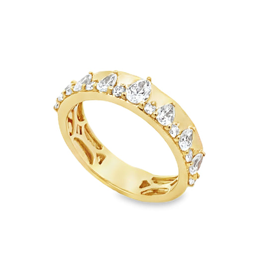 18K Yellow Gold Alternating Pear and Round Diamond Ladies Diamond Band