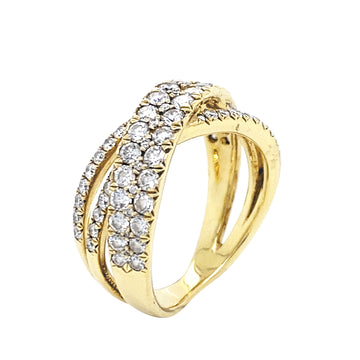 18K Yellow Gold Criss-Cross Ladies Diamond Ring