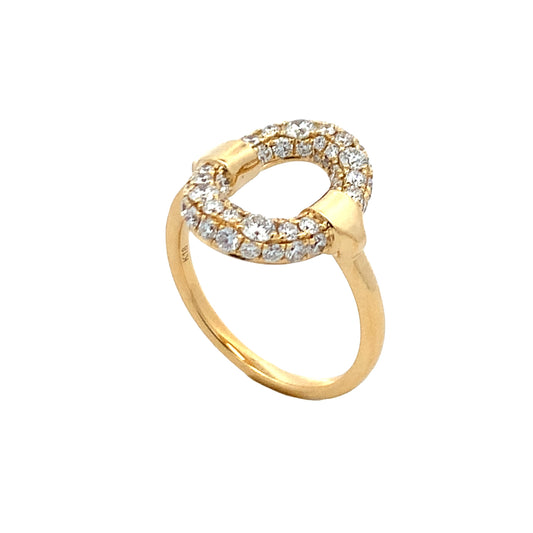 18K Yellow Gold Oval Pave-Set Diamond Ladies Fashion Ring