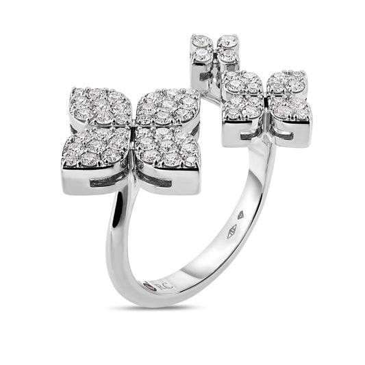 Roberto Coin 18K White Gold Love in Verona Pave Diamond Triple Flower Ring