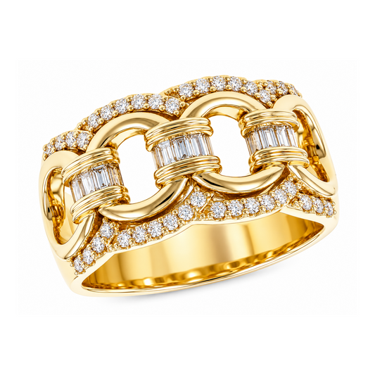 Allison Kaufman 14K Yellow Gold Wide Diamond Ladies Ring