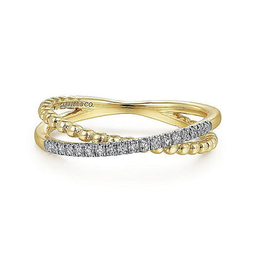 Gabriel & Co. 14K Yellow Gold Bujukan Pave Diamond Criss Cross Ring