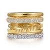 Gabriel & Co. 14K White & Yellow Gold Diamond Easy Stackable Wide Criss Cross Ring