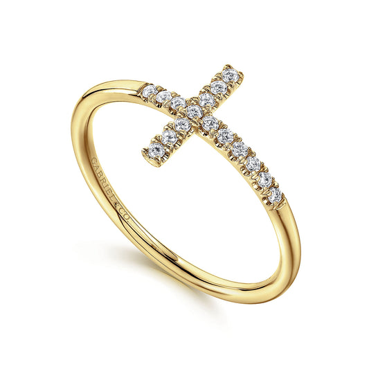 Gabriel & Co. 14K Yellow Gold Sideways Diamond Cross Ring