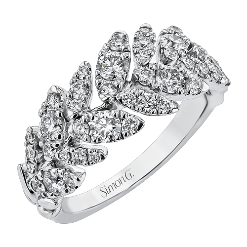 Simon G. 18K White Gold Leaves Diamond Ring