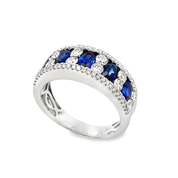 18 K White Gold Oval Sapphire and Diamond Band