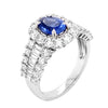 18K White Gold Oval Sapphire and Diamond Halo and Shank Ring