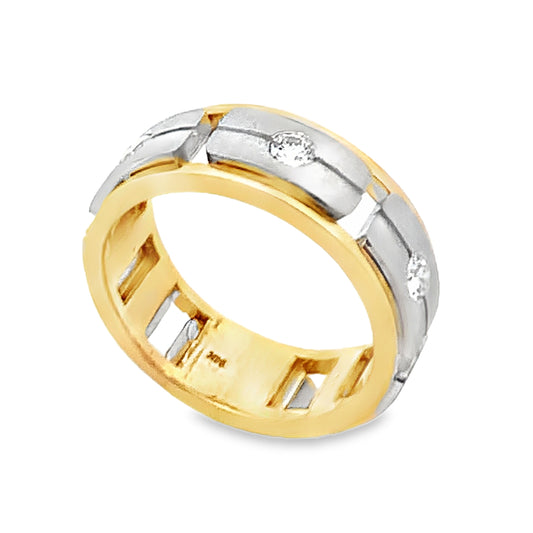 14K White & Yellow Gold Diamond Mens Wedding Band