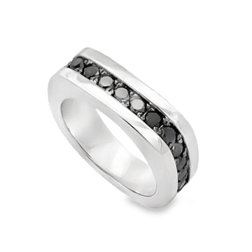 14K White Gold Black Diamond Band