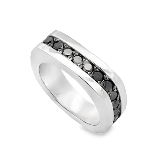 14K White Gold Black Diamond Band