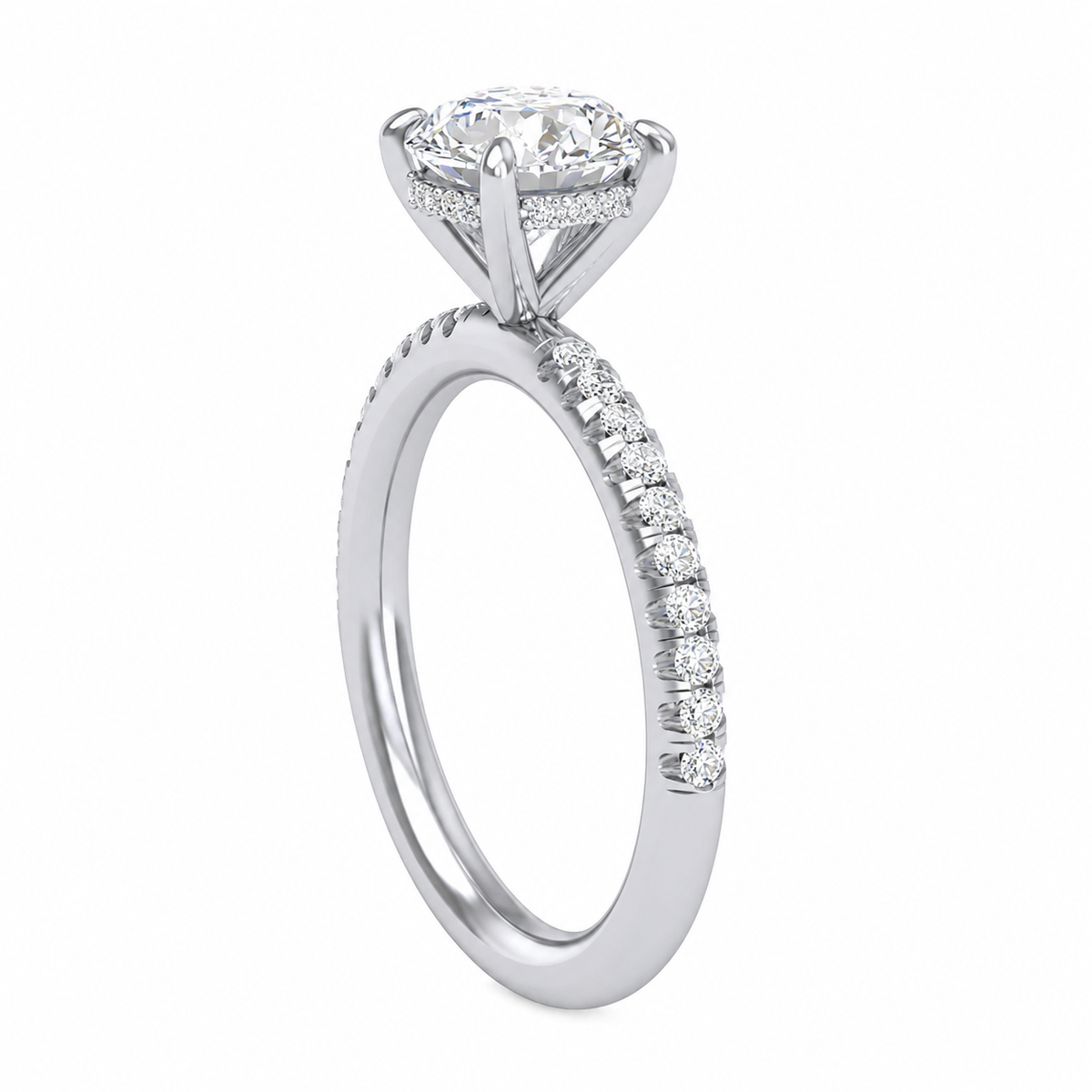 14K White Gold Diamond Engagement Ring Mounting with Hidden Halo with 0.50 ct. Round Natural Diamond