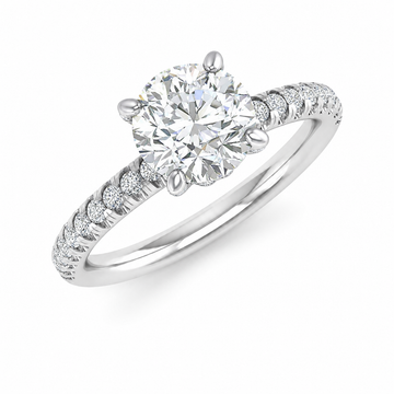14K White Gold Diamond Engagement Ring Mounting with Hidden Halo with 0.50 ct. Round Natural Diamond