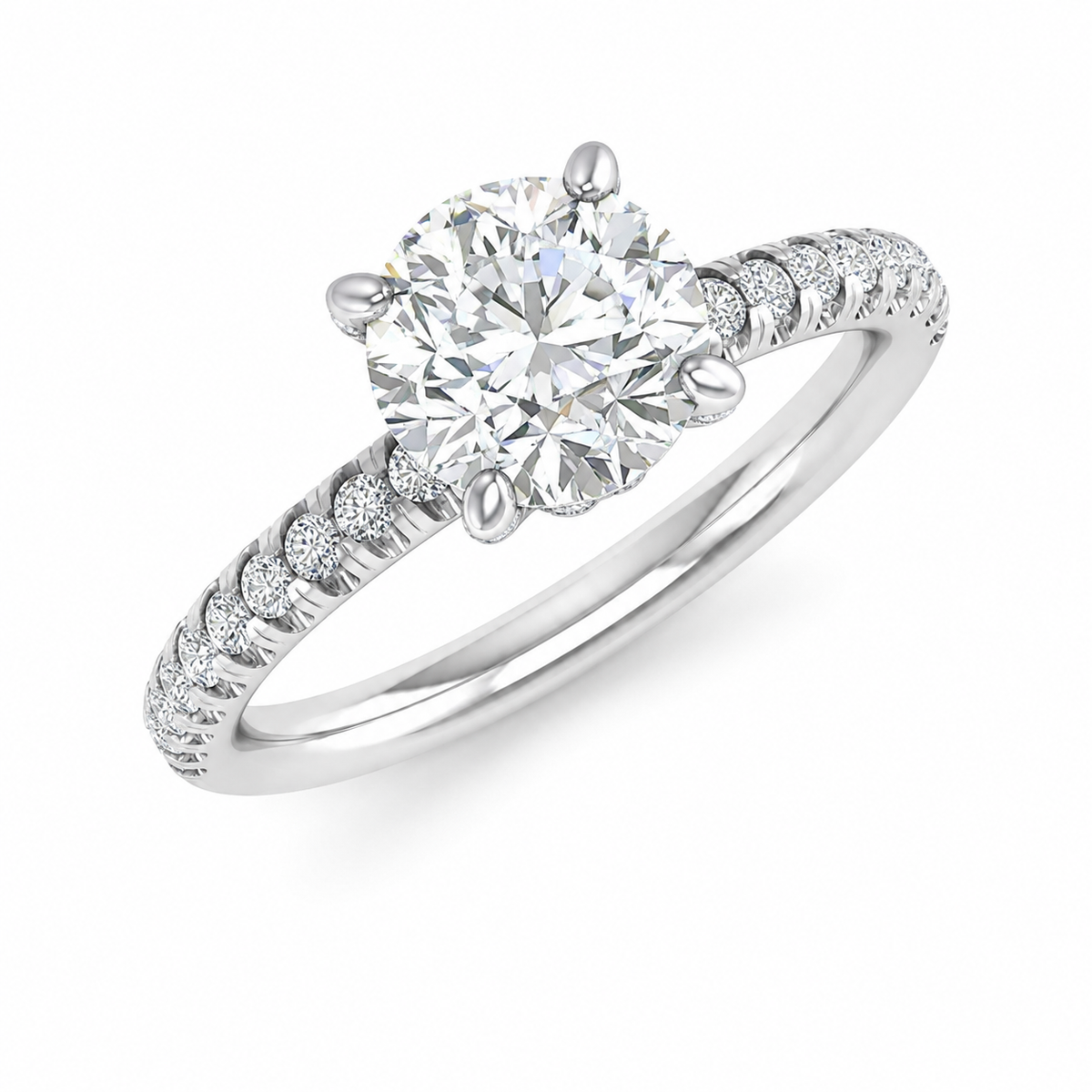 14K White Gold Diamond Engagement Ring Mounting with Hidden Halo with 0.60 ct. Round Natural Diamond