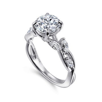 Gabriel & Co. 14K White Gold Twist Floral Accent Engagement Ring Setting