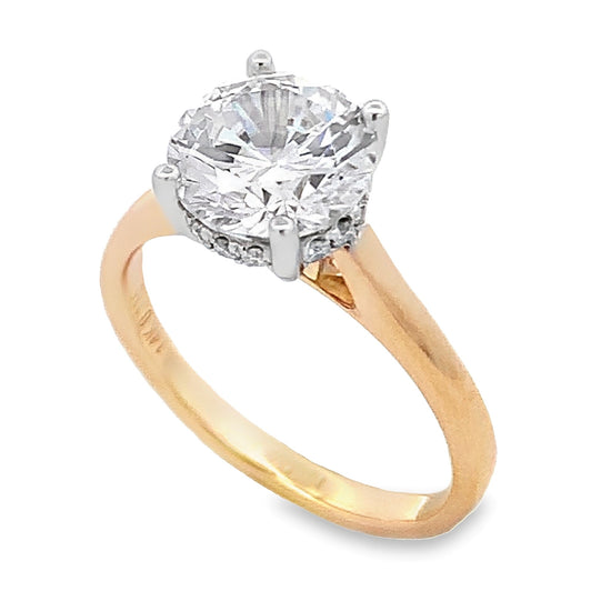 14K Two-Tone Hidden Halo Engagement Ring Setting with 0.60 ct. Round Natural Diamond
