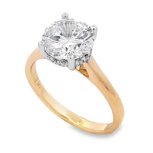 14K Two-Tone Hidden Halo Engagement Ring Setting with 0.60 ct. Round Natural Diamond