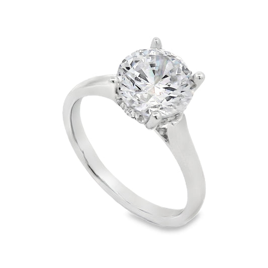 14K White Gold Hidden Halo Engagement Ring Setting