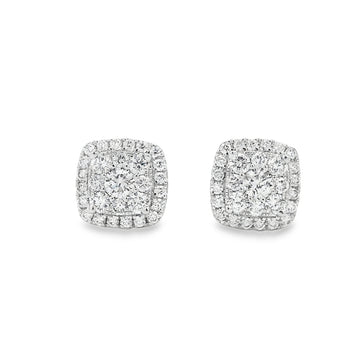 14K White Gold Square Diamond Cluster Studs