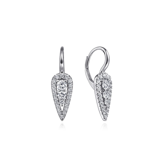 Gabriel & Co. 14K White Gold Long Diamond Cluster Teardrop Leverback Earrings