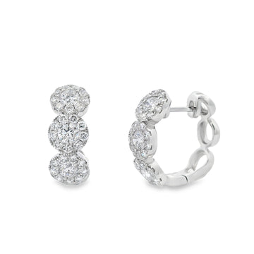 14K White Gold Triple Diamond Halo Hoops