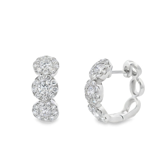 14K White Gold Triple Diamond Halo Hoops