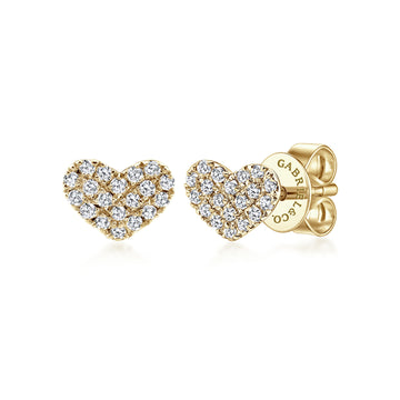 Gabriel & Co.14K Yellow Gold Heart Shaped Pave Diamond Studs