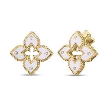 Roberto Coin 18K "Venetian Princess" Diamond and White Enamel Flower Stud  Earrings