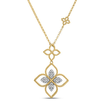 Roberto Coin 18K Two-Tone Princess Flower Open Frame Diamond Double Flower Necklace