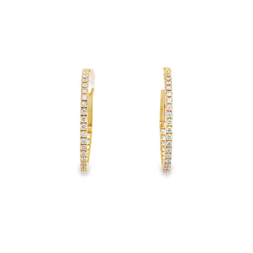 18K Yellow Gold Diamond Hoops 0.75"