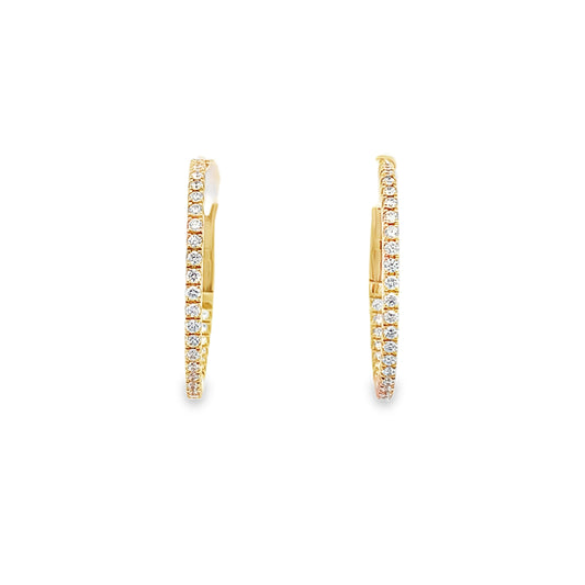 18K Yellow Gold Diamond Hoops 0.75"
