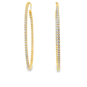 18K Yellow Gold Diamond Hoops 1.50"