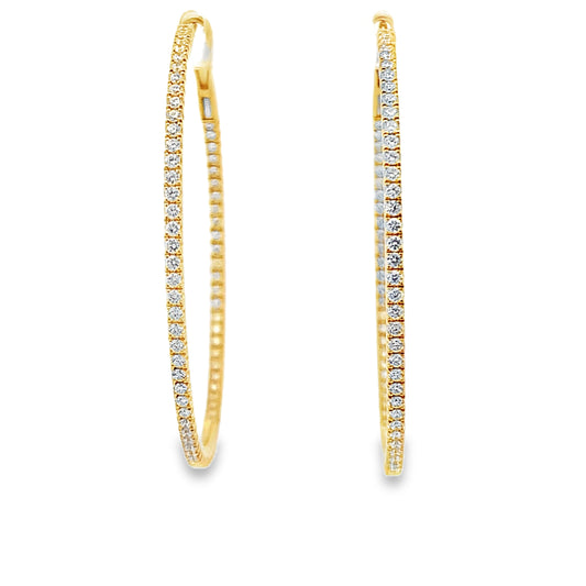 18K Yellow Gold Diamond Hoops 1.50"